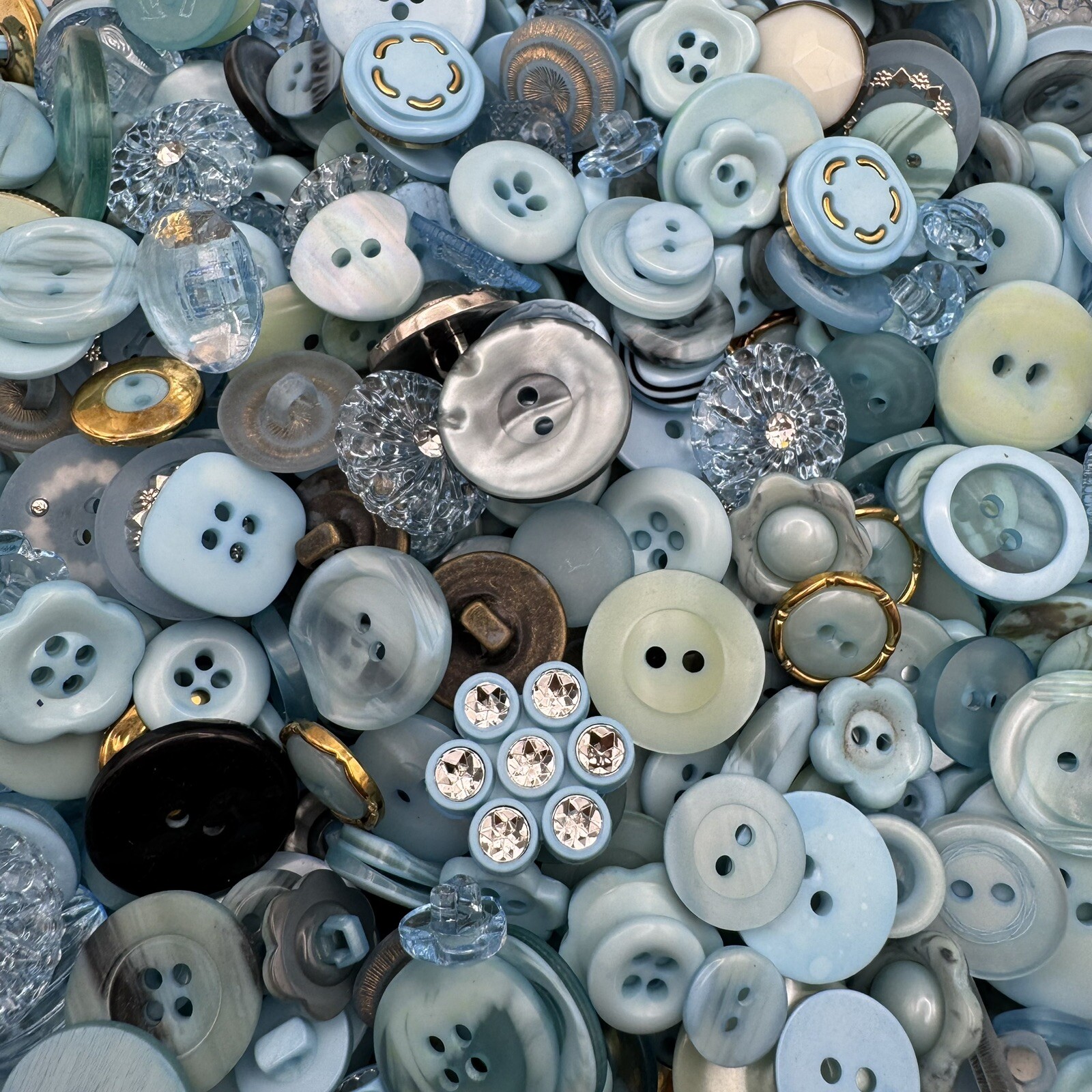 New! Mixed Lot Dyed Aqua/Lt Blue  Premium Buttons All Sizes For Embellishments