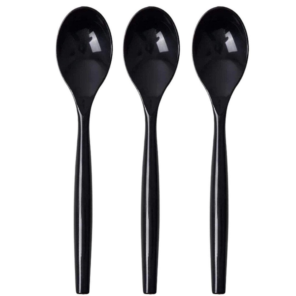 Disposable Black Plastic Heavy Serving Spoons - 3 Pack