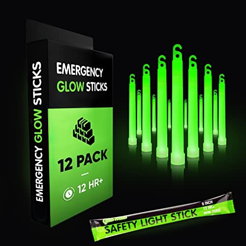 Emergency Glow Sticks with 12 Hours Duration, Individually 12 Pack Green