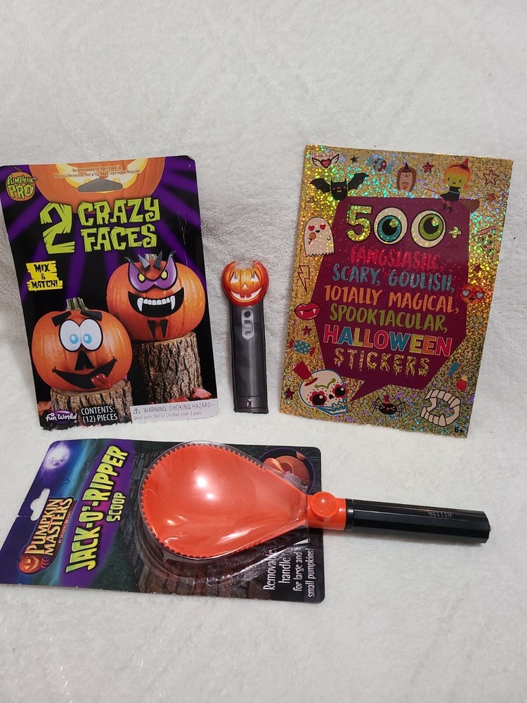 Bundle Halloween Pumpkin Faces , Pumpkin Carving Tool , stickers and Flash light