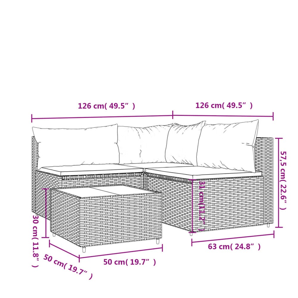 Patio Lounge Set Grey Poly Rattan Medium Adjustable Feet