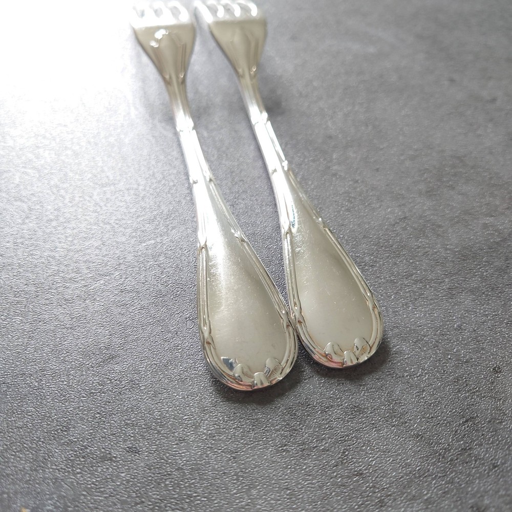 Christofle Rubans 2pcs Silverplate Flatware Dessert Fork Excellent