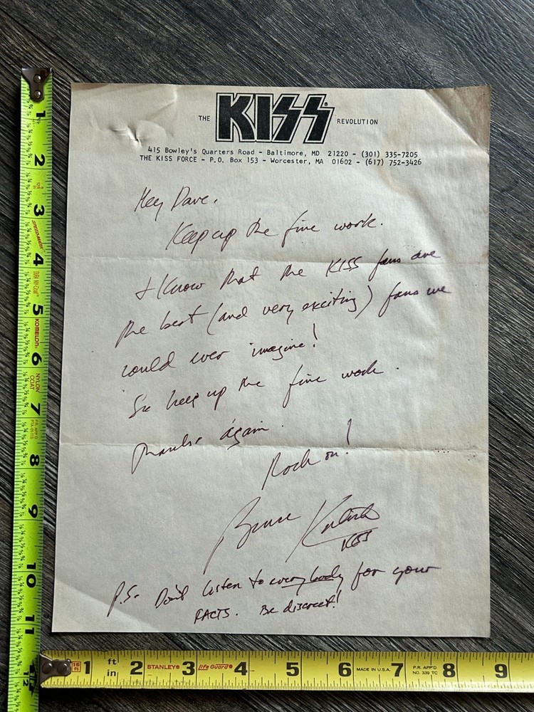 Kiss BRUCE KULICK Signed Handwritten Letter Autograph Kiss Force Fanzine Vintage