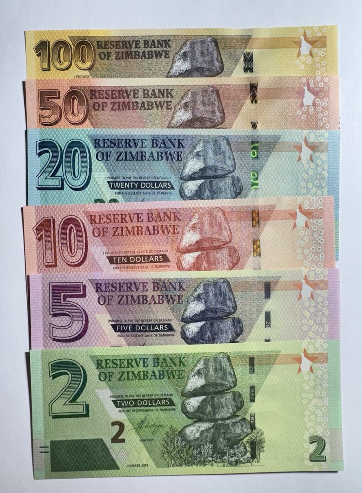 Six (6 Notes) Current  Zimbabwe Currency/Banknote 2019-20 UNC
