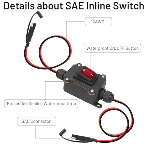 12V Inline Power Switch, 12AWG Power Header Switch SAE to SAE Cable Wiring