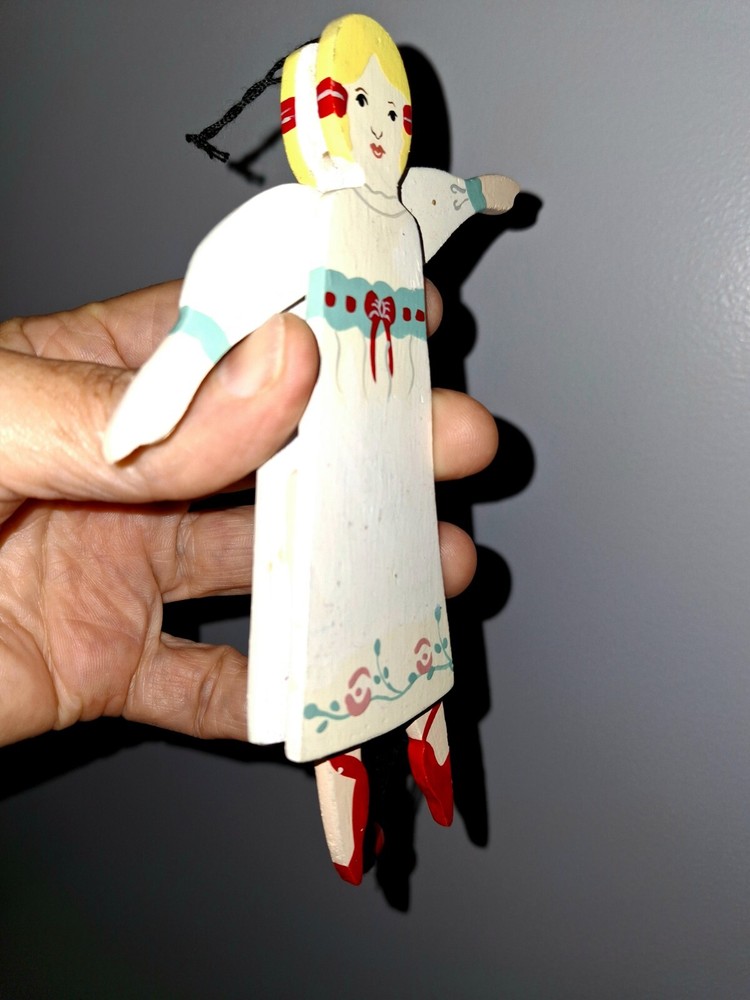 Vintage Pull String Toy Action Ballerina Dancer Ornament Jumping Jack