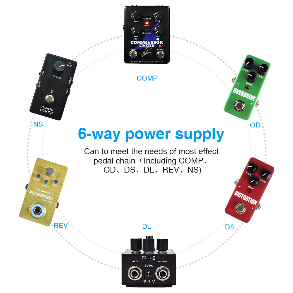 LEKATO 6 Way Daisy Chain Cable Adapter Guitar Effect Power Adapter Supply