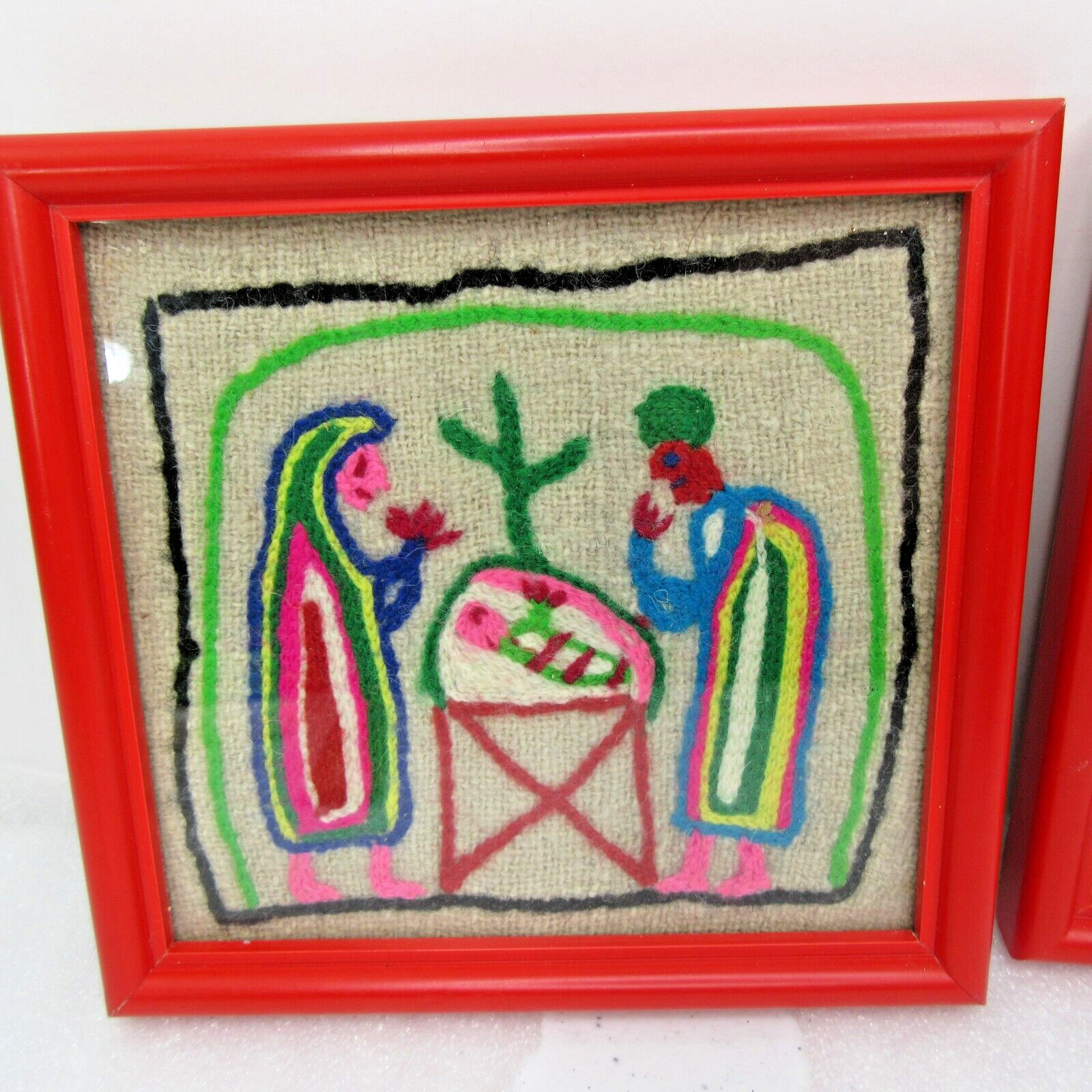 2 Peruvian Christmas NATIVITY scenes Needle Handcrafted Pictures folk art framed