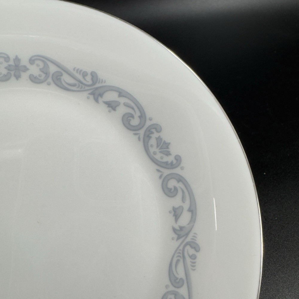 Minton Silver Scroll Pattern Round Porcelain Dish Plate Set 6 Made In England