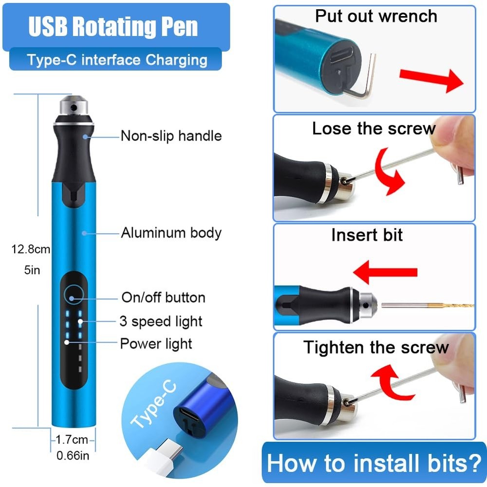 3D Printing Tools Kit,3D Printer Accessories, 3-Speed USB Rotary Tool Blue