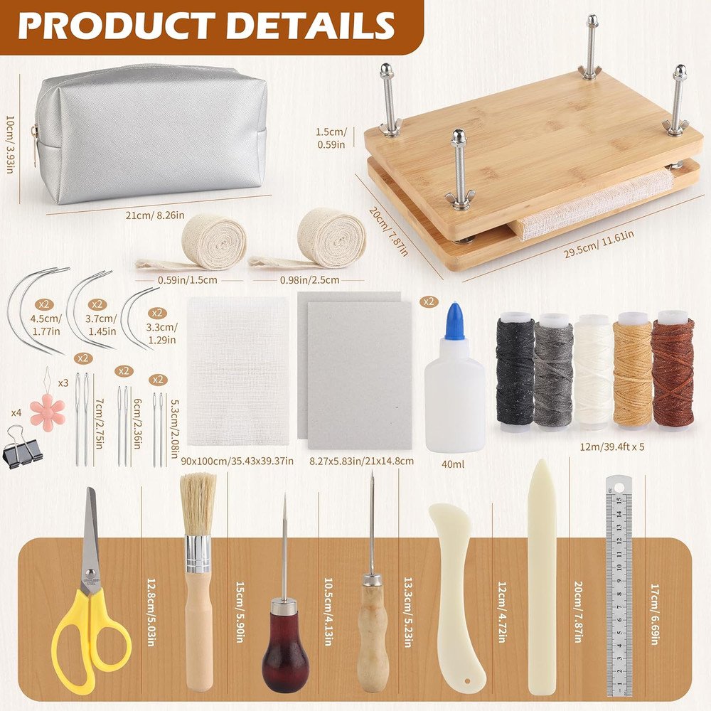 Professional Book Binding Kit with Press, Bone Folder, and Waxed Thread