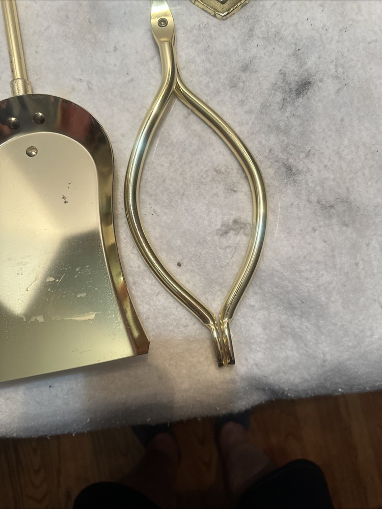 Vintage BRASS Fireplace Tool Set MCM