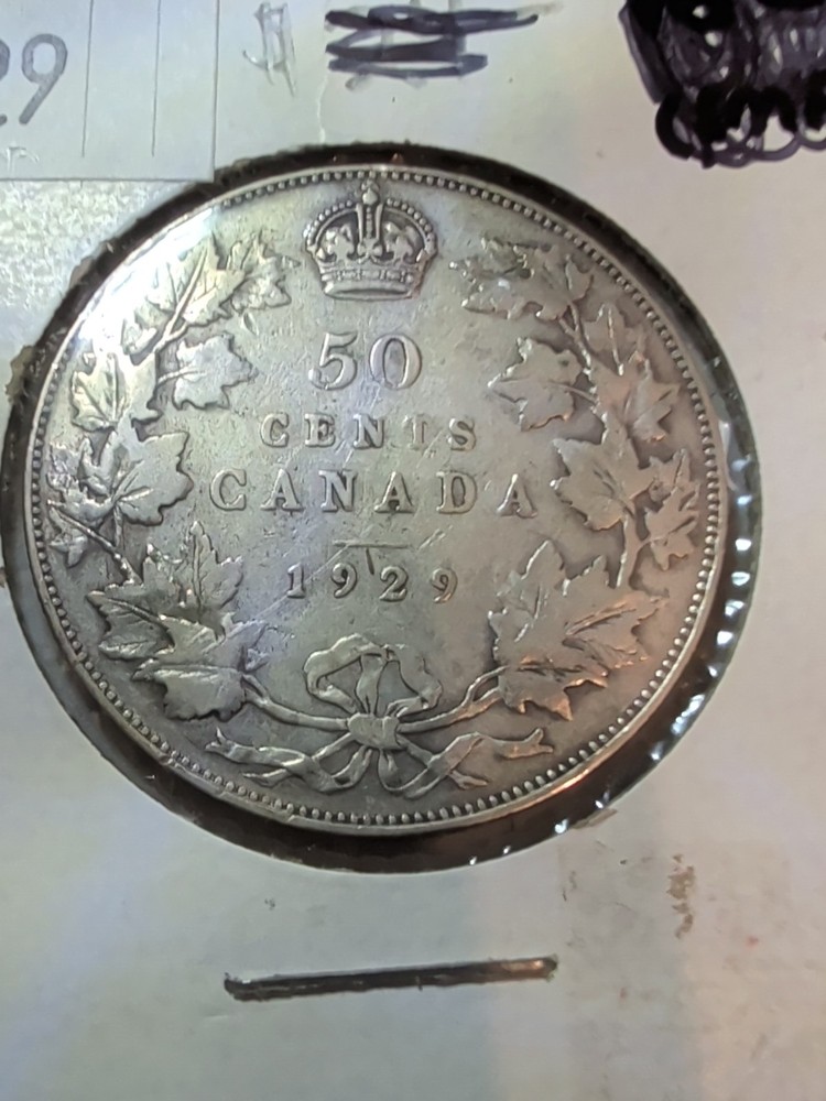 1929 CANADA SILVER 50 CENTS COIN -BB65