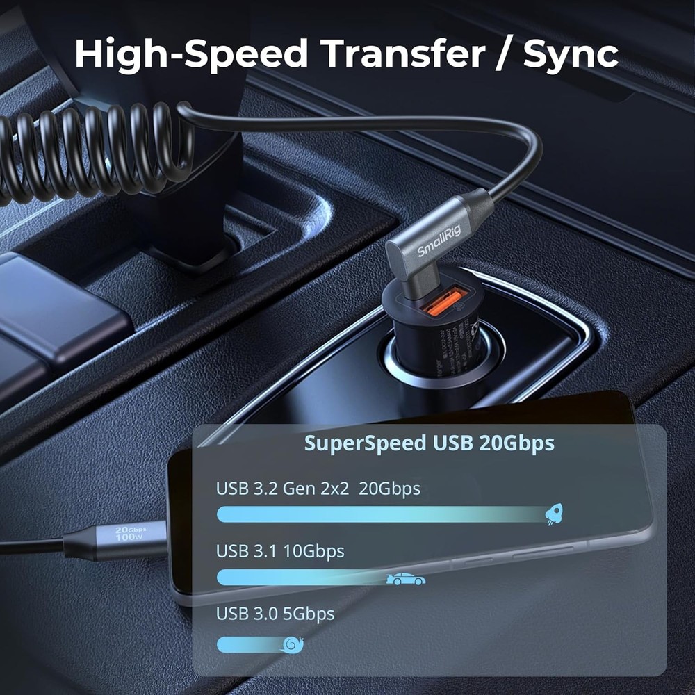 SMALLRIG USB C to C Coiled Data Cable (Straight Angled), 1.15FT-3.28FT