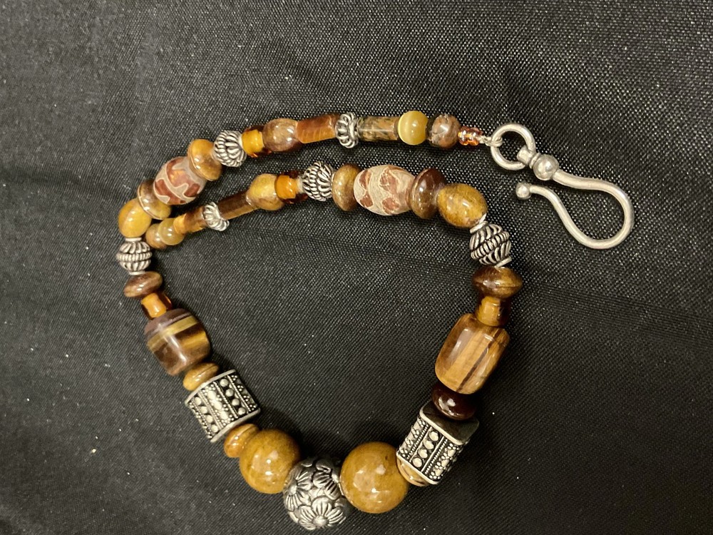 Brown and Silver Beaded Necklace