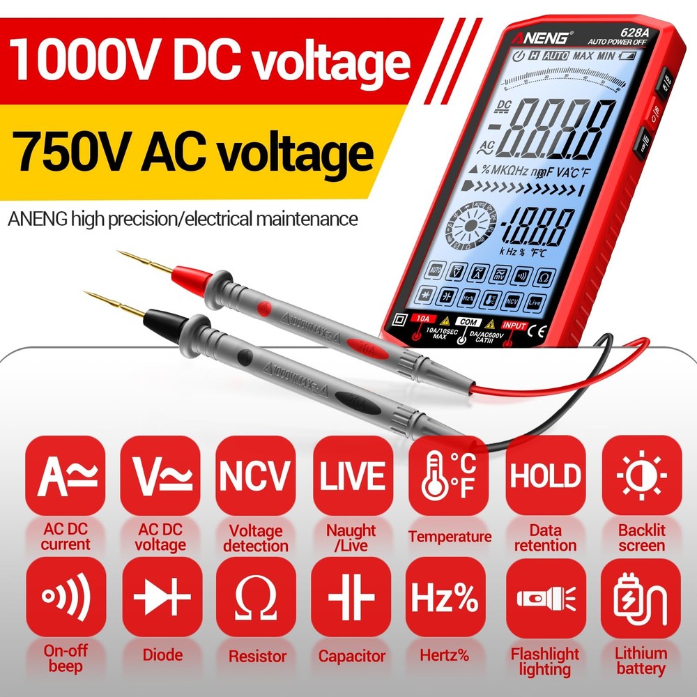 Multimeter,Digital Voltmeter Tester,TRMS 6000 Counts Rechargeable Meter Measu...