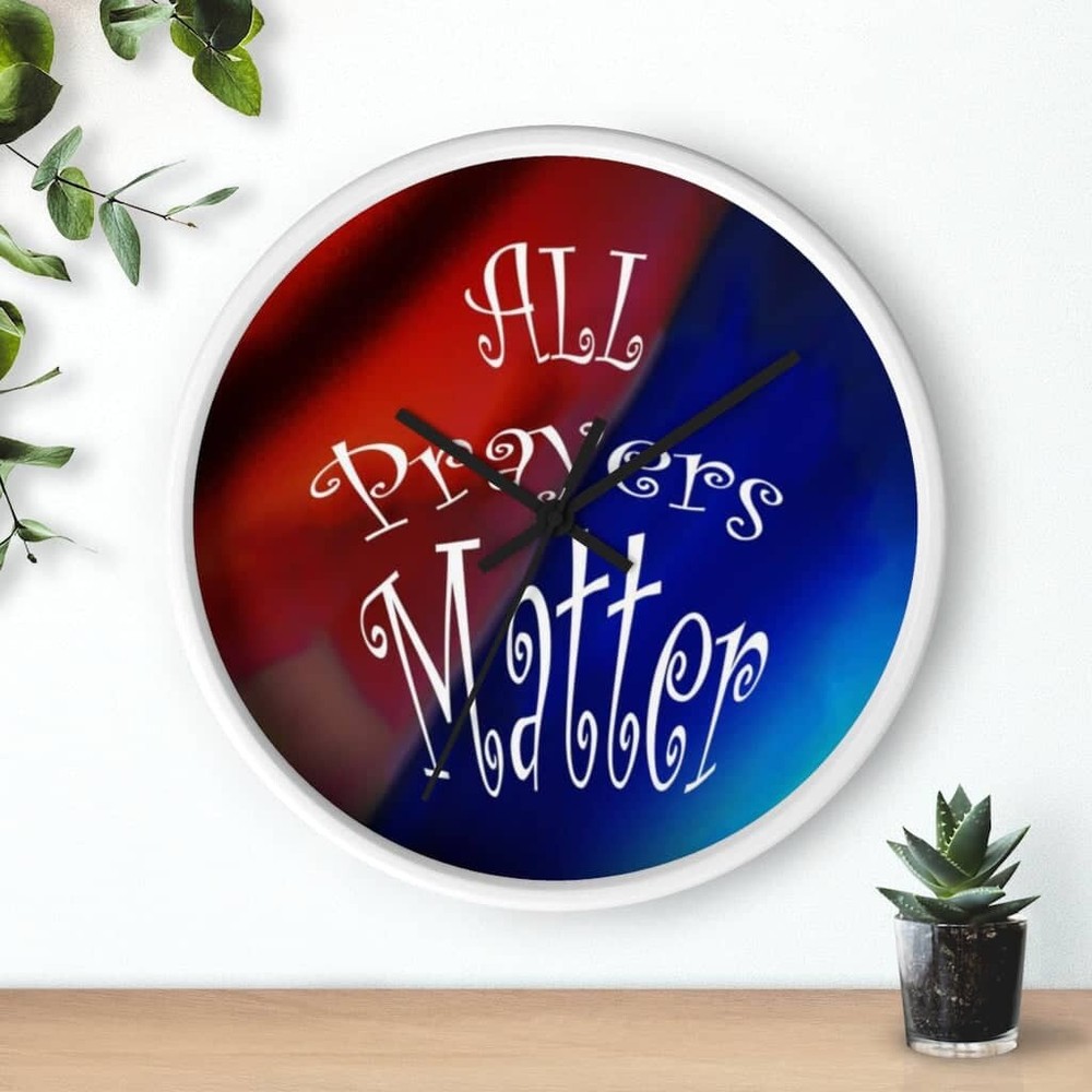 Wall Clock Dark Rainbow Background "All Prayers Matter"