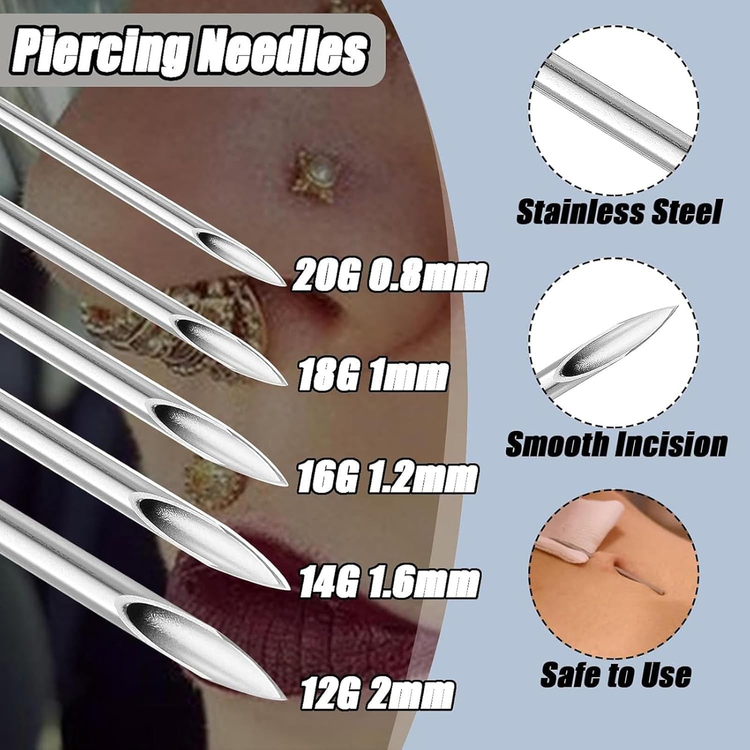 Body Piercing Kit 66PCS Professional Piercing Kit Includeds 50Mixed 12G 14G 16G
