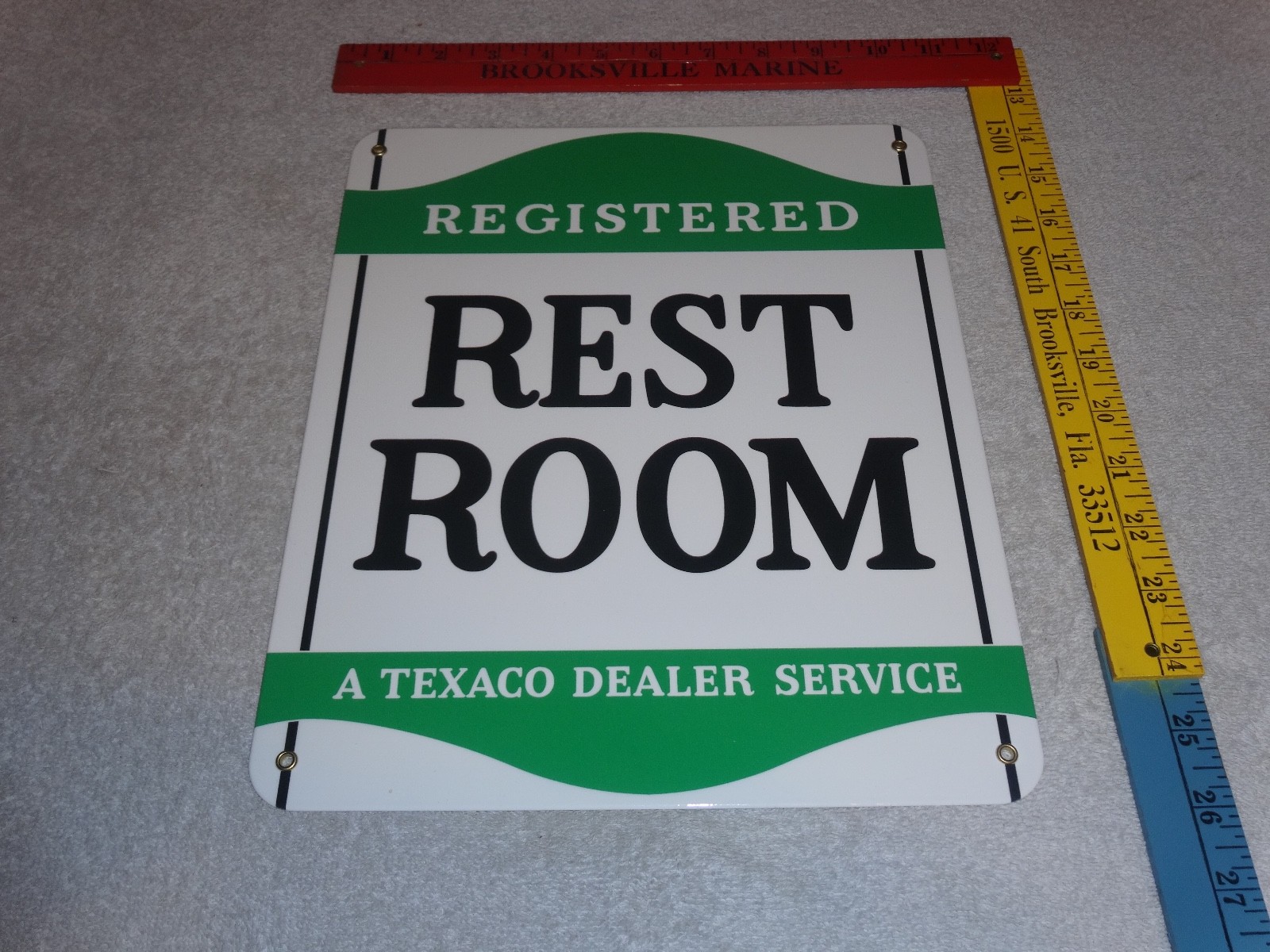 VINTAGE TEXACO RESTROOM REGISTERED MEN & WOMAN 12" PORCELAIN METAL GASOLINE SIGN