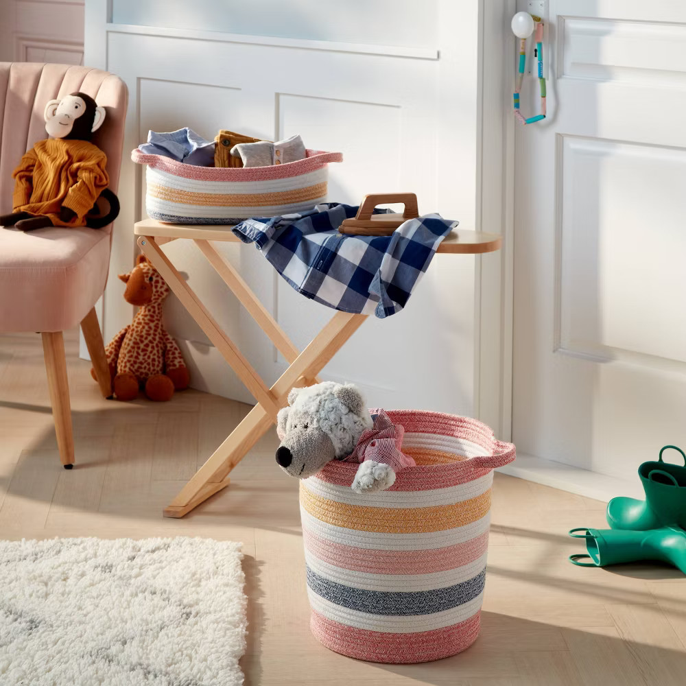 Medium Multi Stripe Coiled Rope Storage Bin - Pillowfort