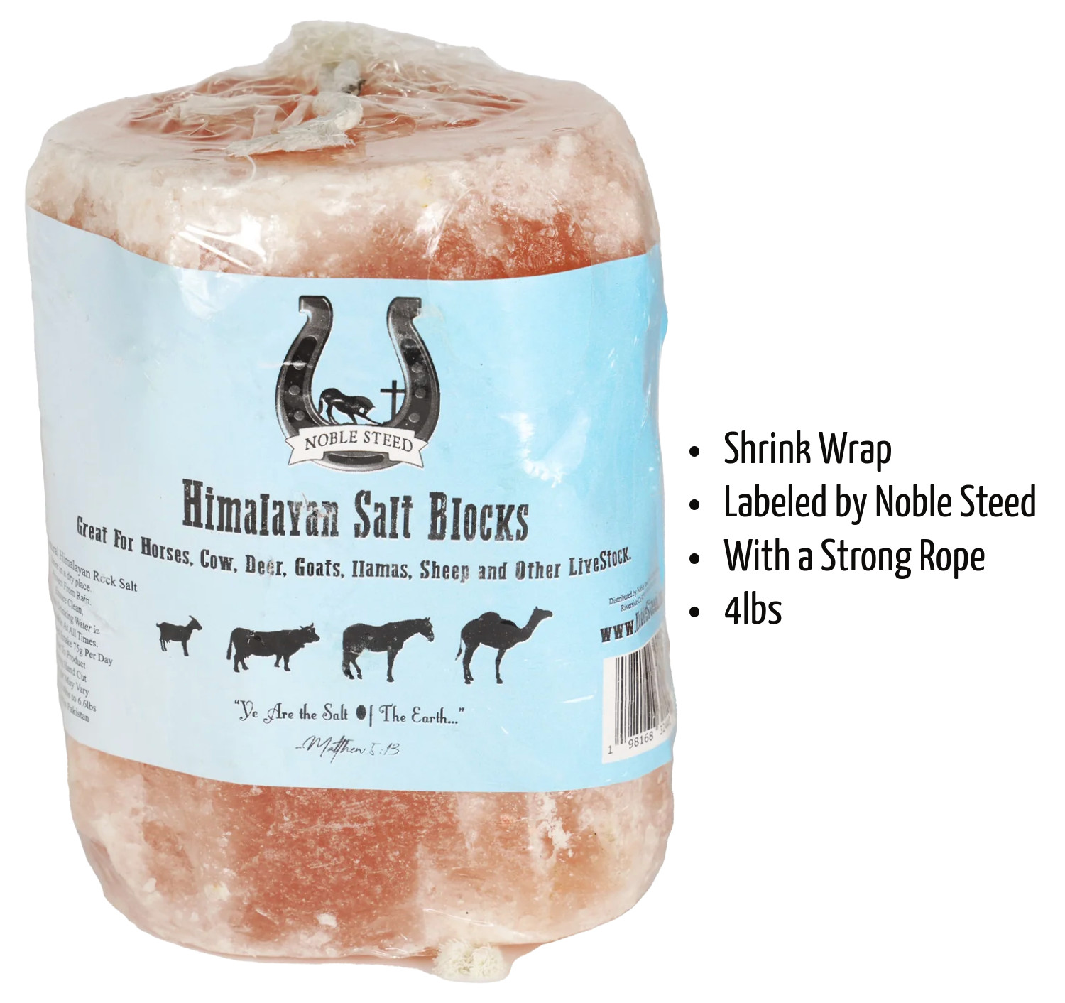 Himalayan Salt Lick Block 4 lb on Rope for Horse, Deer, Goat, Livestock Animals