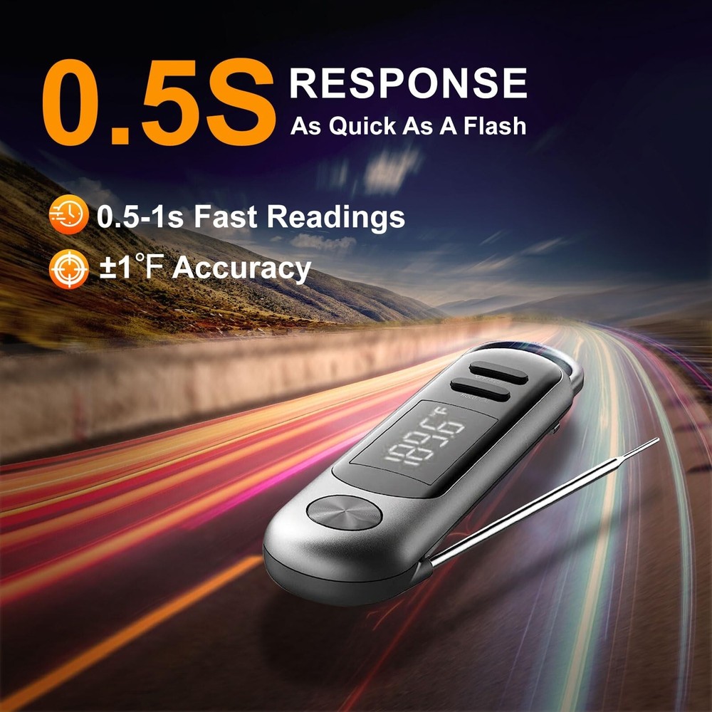 Pro 1s Instant Read Meat Thermometer - 1 Second Quick Temp Reading, IPX7 Wate...
