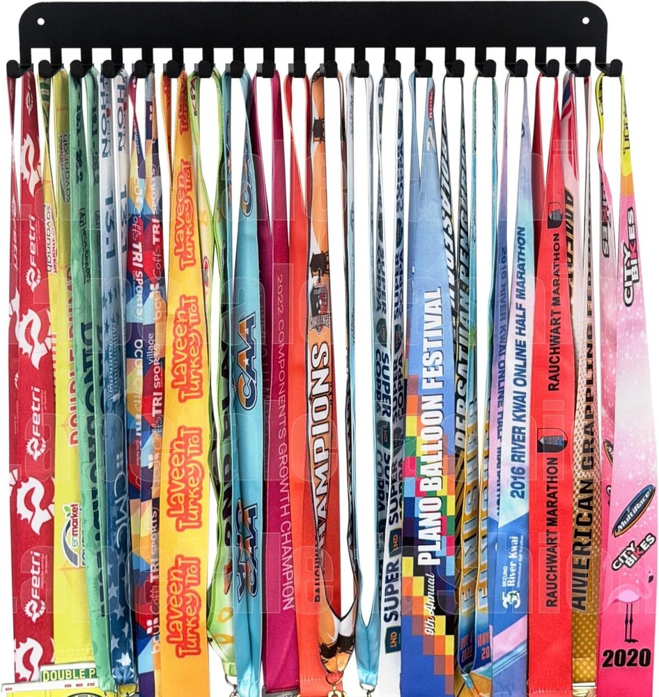Customizable Medal Display for 60 Awards - 16" Rack with 20 Hooks, Easy Install