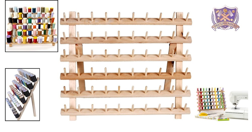Wooden Thread Rack Unfinished Rustic Wall Mount or Tabletop Storage