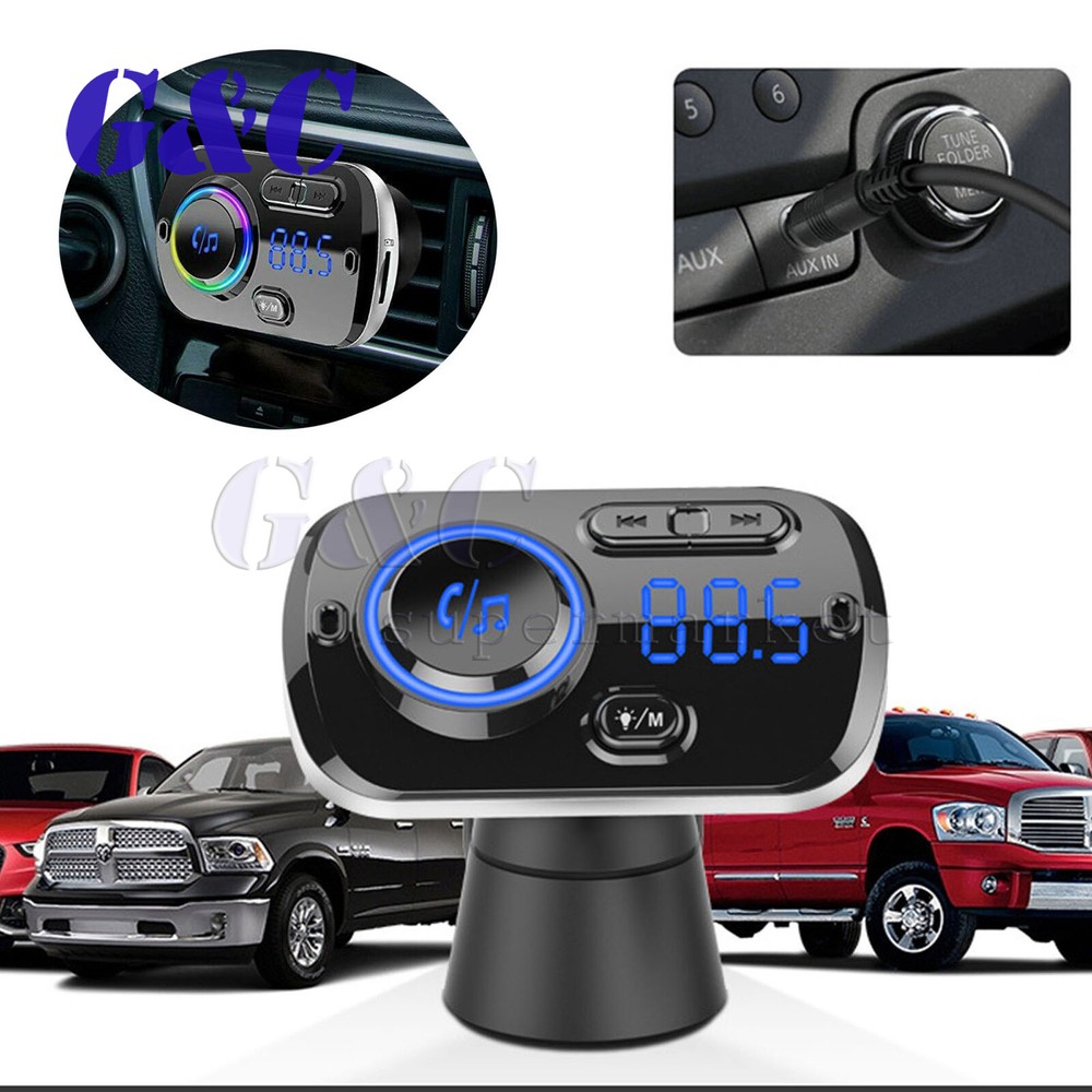Bluetooth 5.0 Handsfree Car Kit FM Transmitter MP3 Player & USB Fast Charger AUX