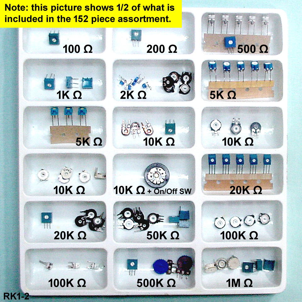 BIG (152) pc TRIMMER RESISTOR POT Assortment ** Popular VALUES in Many STYLES **