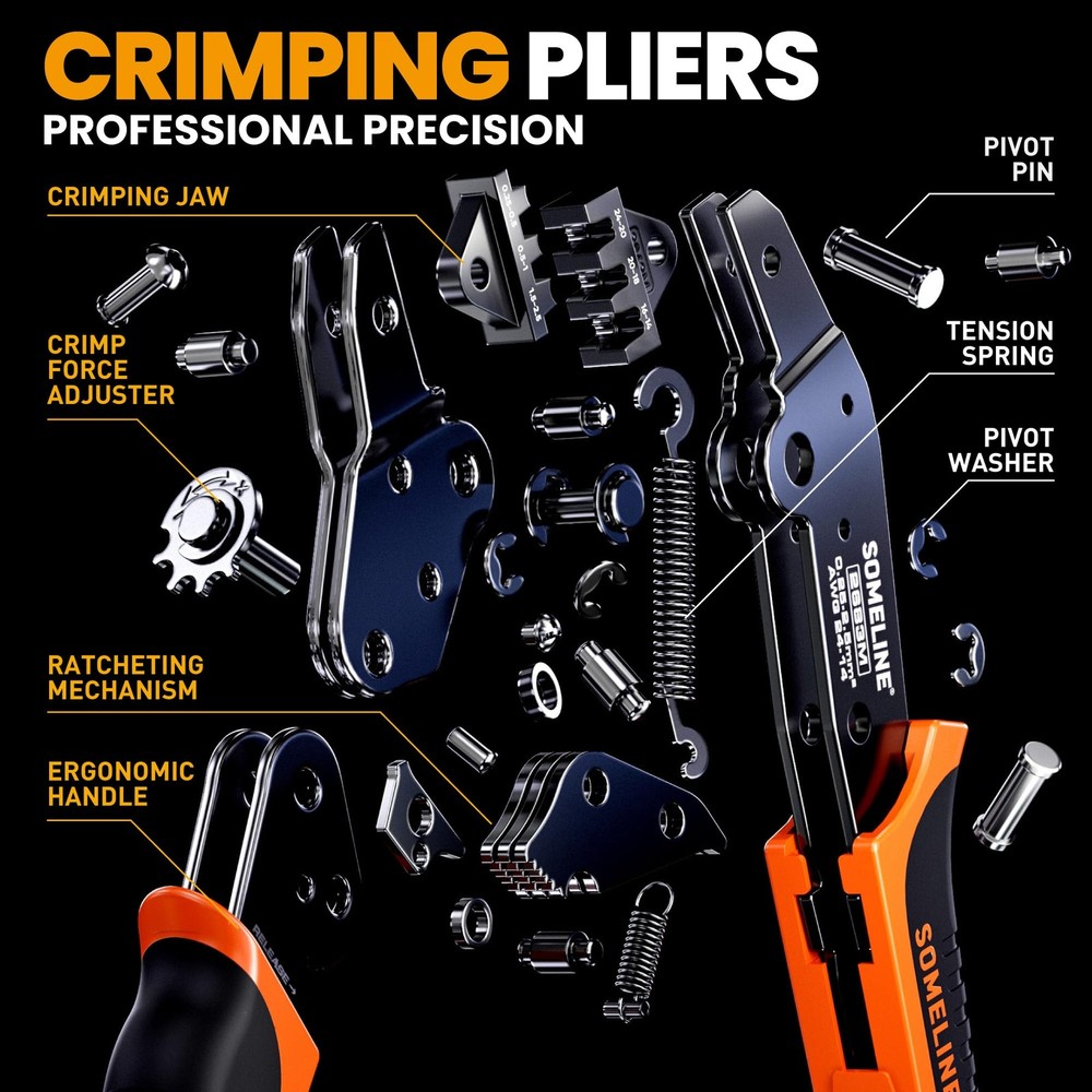SOMELINE Open Terminal Connector Crimping Tool Kit, 14 Types, Orange, Black