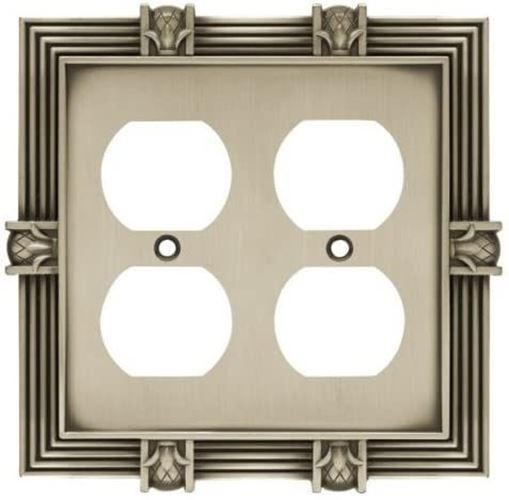 Pineapple Double Duplex Wall Plate Brushed Satin Pewter