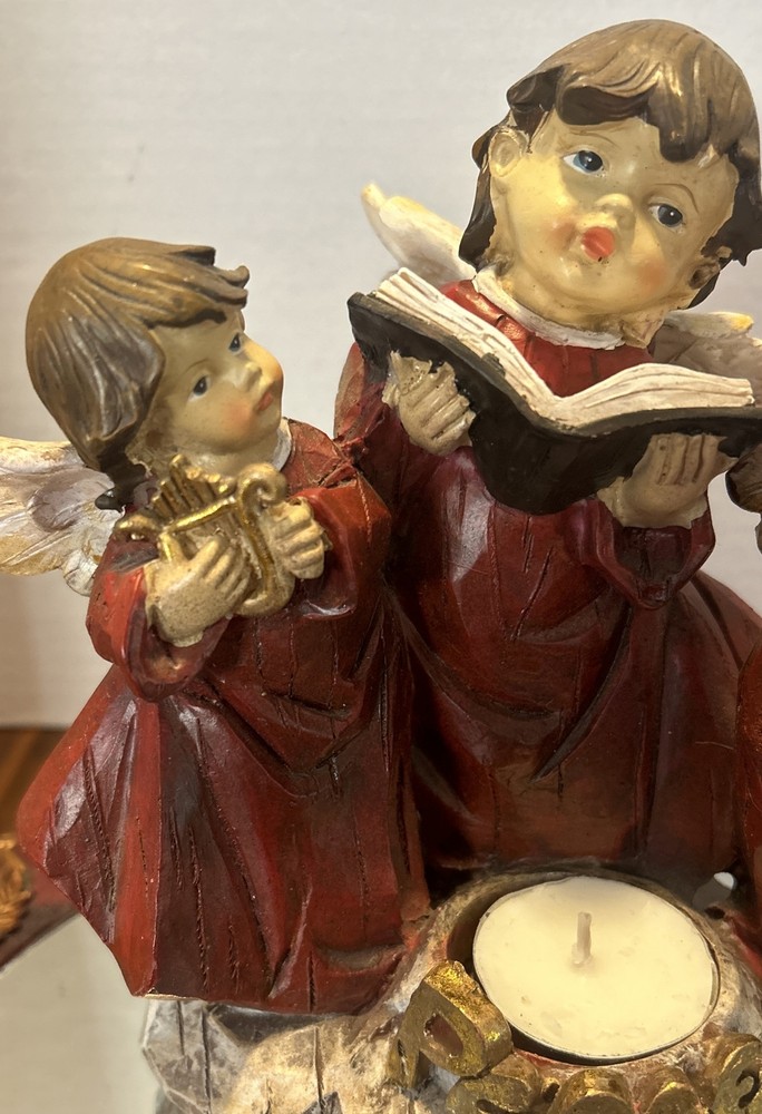 Vintage THREE ANGELS CERAMIC TEA LIGHT HOLDER Christmas Decor (R-6)