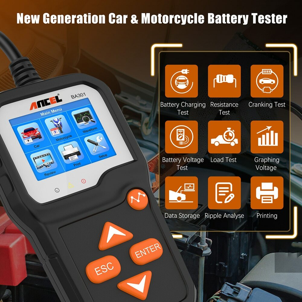 ANCEL BA301 Battery Tester Load Analyzer 6V 12V Voltage Cranking Charging System