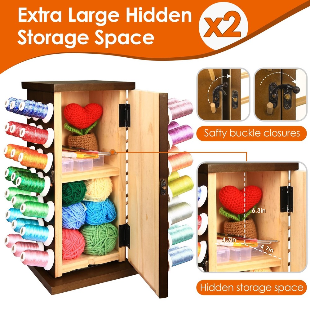 Wooden 84 Spools Thread Rack/Thread Holder Organizer with Inner Storage Compa...