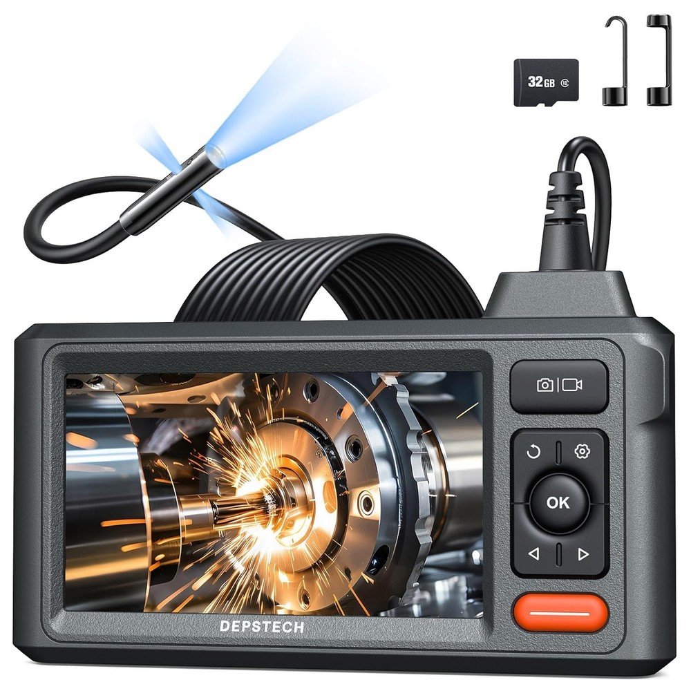 Inspection Endoscope Camera with Lights: Triple Lens 5" IPS Screen Snake Camera