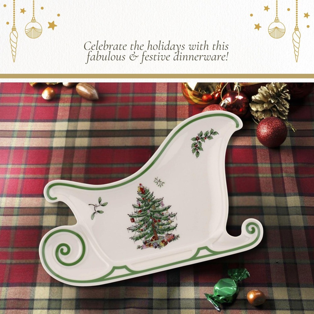 Christmas Tree Embossed Sleigh Plate, 9-Inch Festive Serving Dish for Christm...