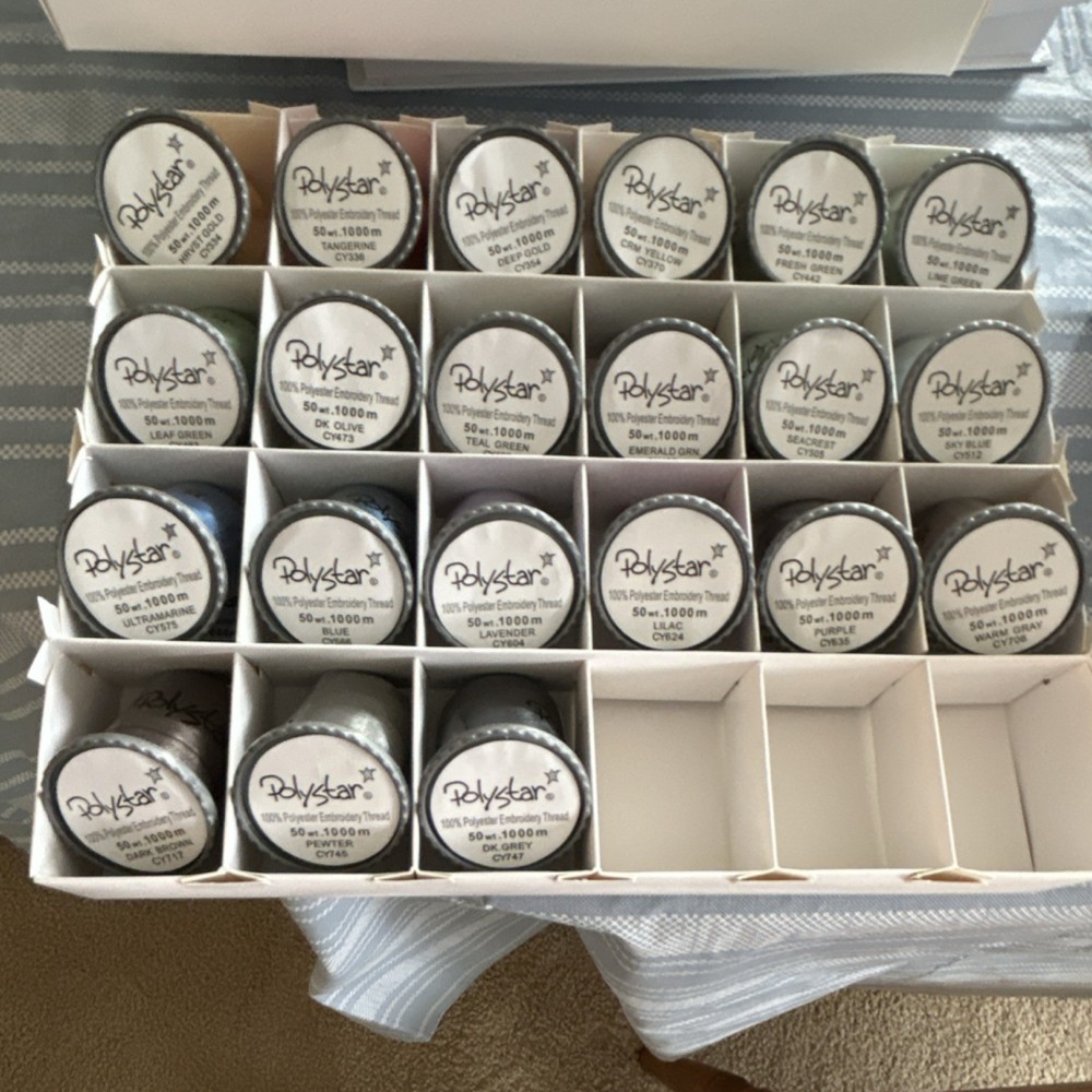 Polystar Polyester Embroidery Thread Set 50s/1000m Assorted Colors - 43 spools