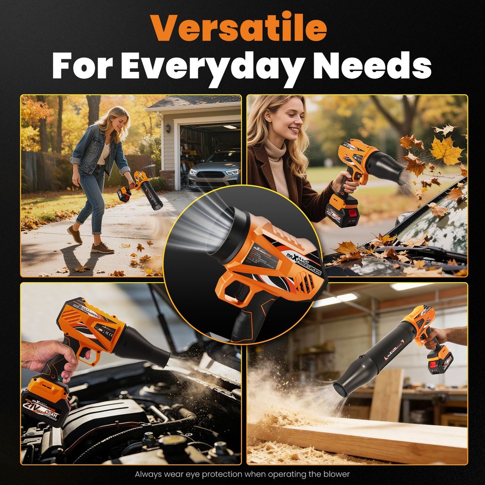 Cordless Leaf Blower 550 CFM 21V Brushless Motor Variable Speed 2 Battery