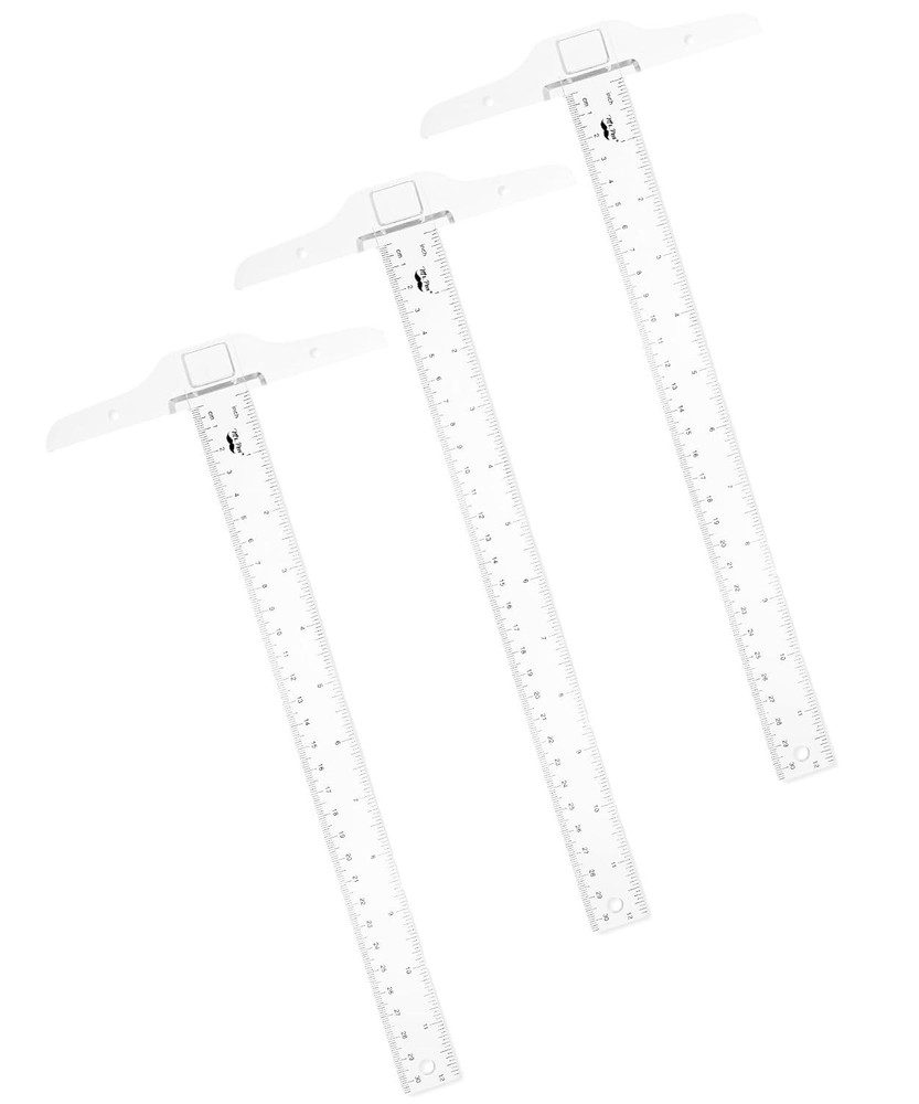 - 12 Inch Plastic T-Square, 3-Pack - Drafting & Crafting T-Square Ruler - Clear