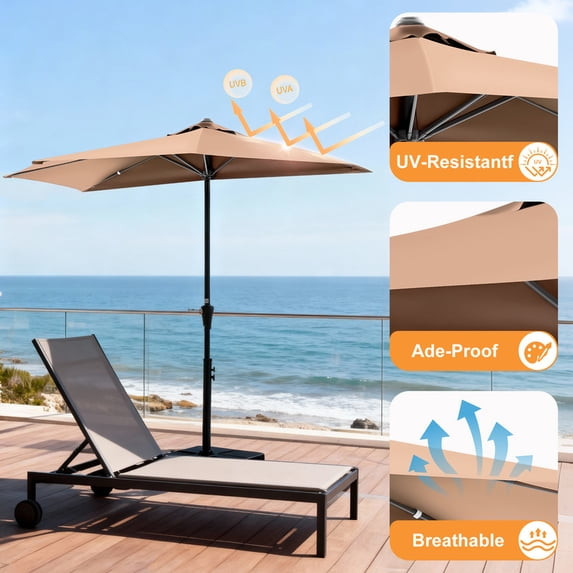 Gianna 9FT Half Patio Umbrella w/ Crank Scalloped Sun Shade Balcony Khaki