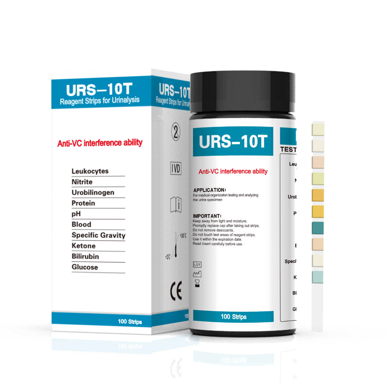 10 Parameter Generic Reagent Test Strips (100) Ketone Glucose