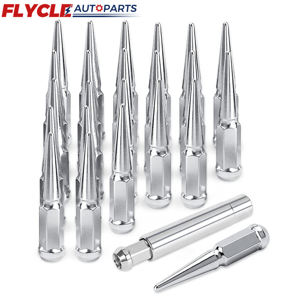 24 PCS Spike Lug Nuts 14x1.5 For Chevy Silverado Tahoe 4.4" Tall with Key