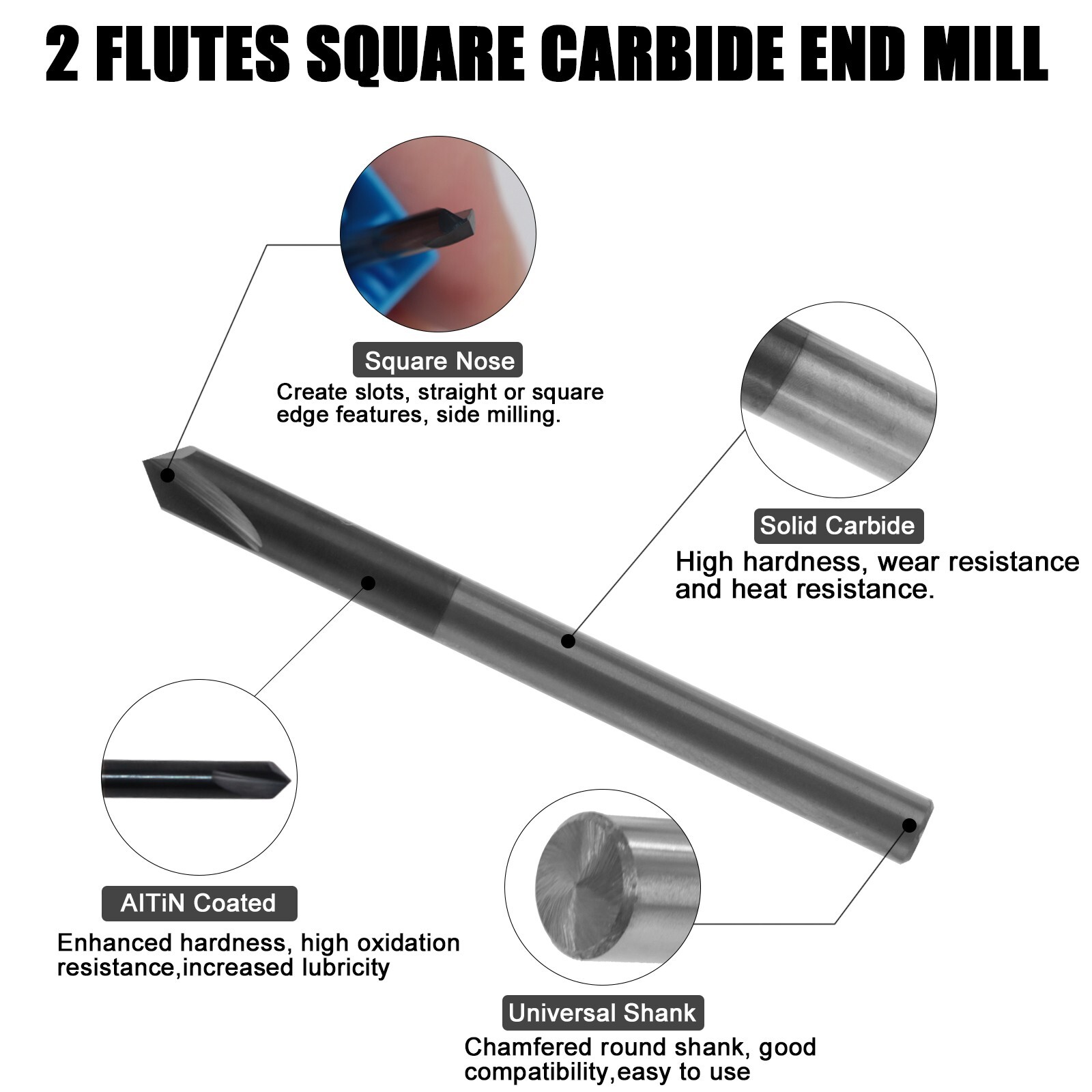 10PCS 90 Degree 2 flute 1/8" x 1-1/2" Solid Carbide Chamfer Mills - AlTiN Coated