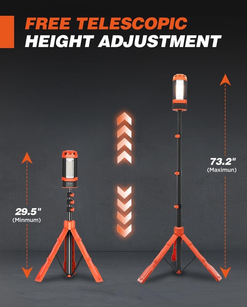 Luz camping recargable con trípode 73" 3200lm regulable exterior