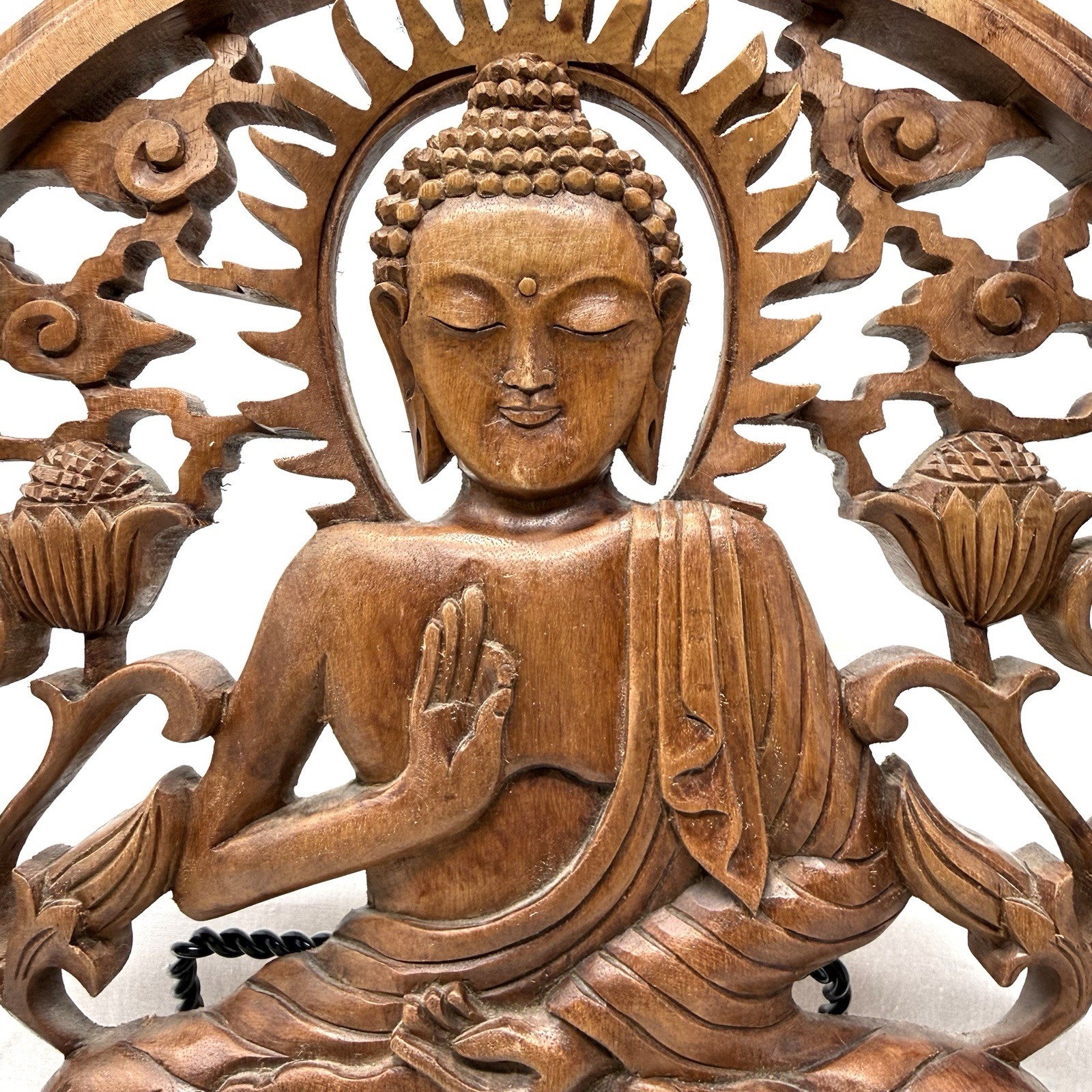Wooden Hand Carved Wall Hanging Buddha Sculpture Statue Panel Relief Plaque 14.5