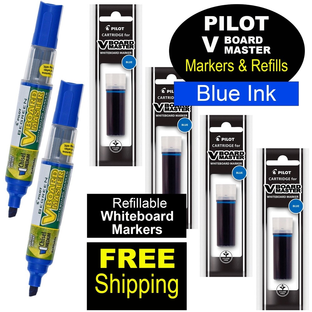 Pilot V Board Master Refillable Whiteboard Markers 43915 & Refills 43923, Blue
