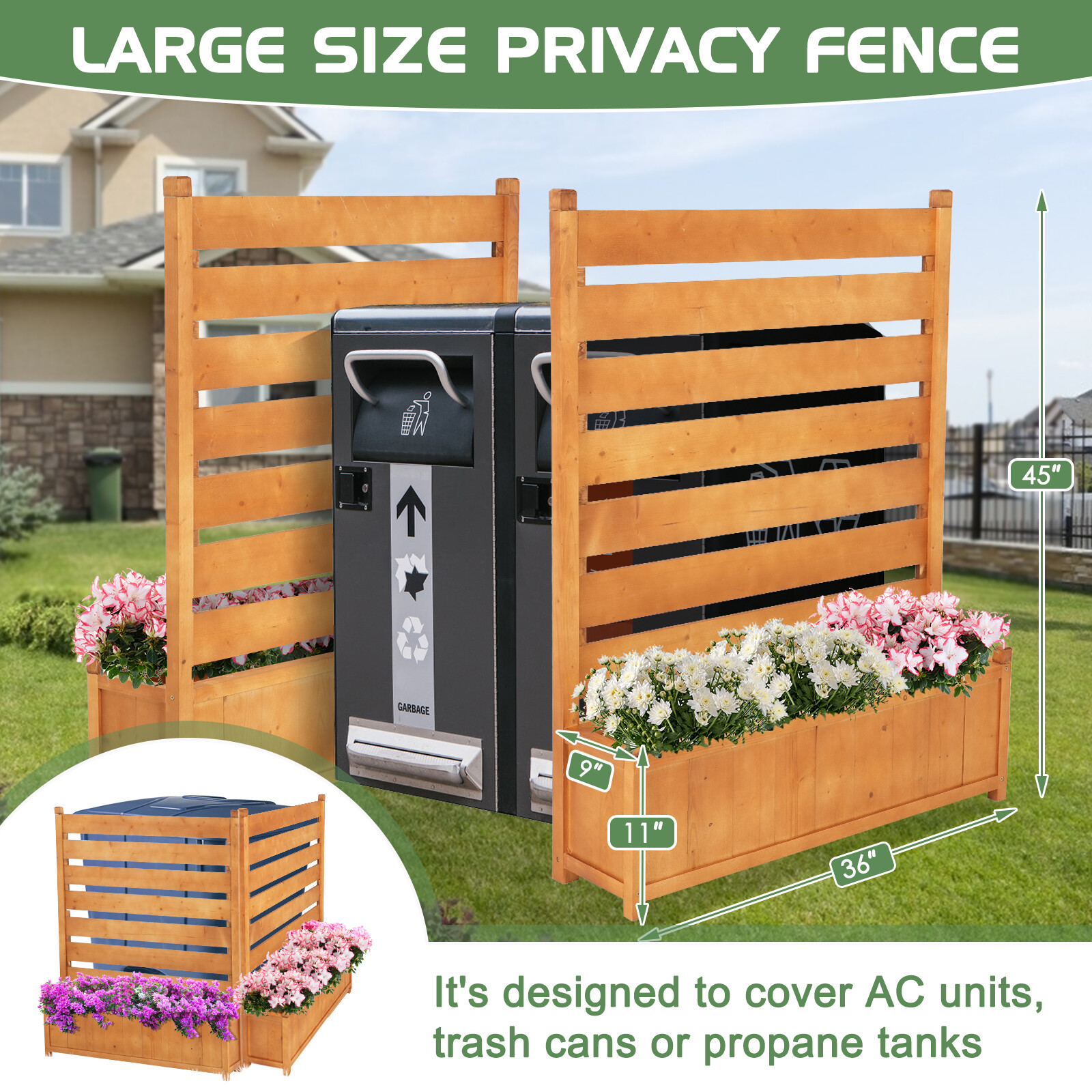 SLSY 2-Panel 36"Wx45"H Air Conditioner Fence Privacy Screen With 2 Planter Box