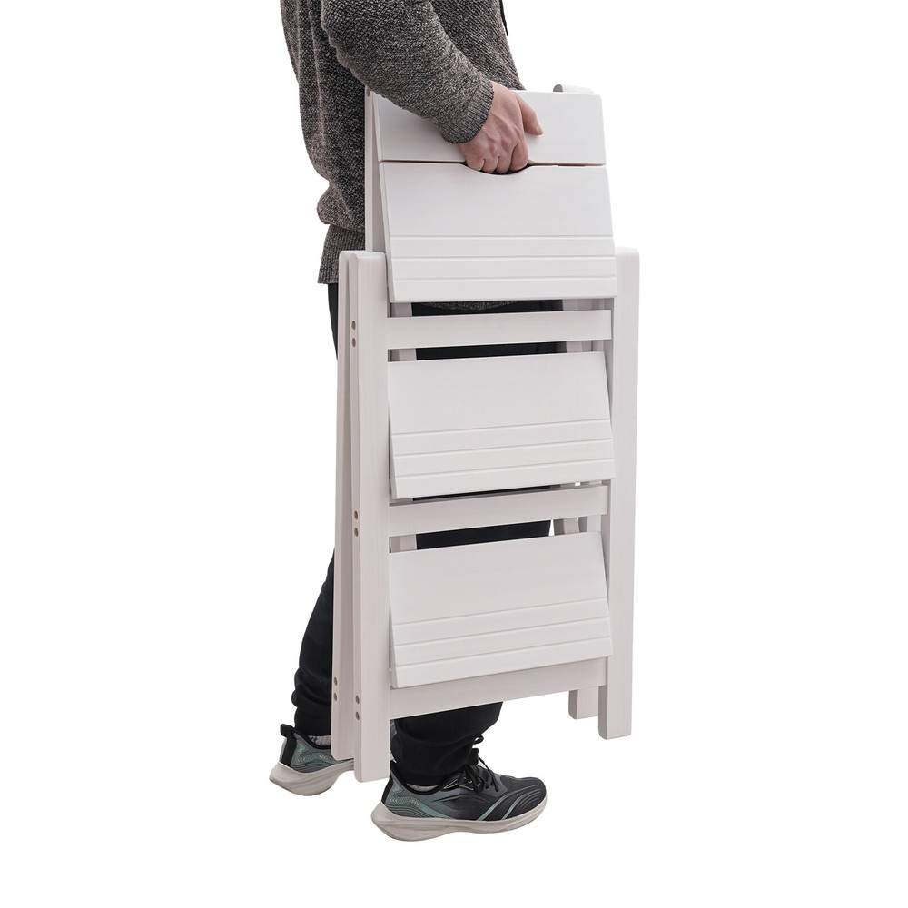 3-layer Folding Step Ladder Folding Wooden Step Stool Not Require Assembly White