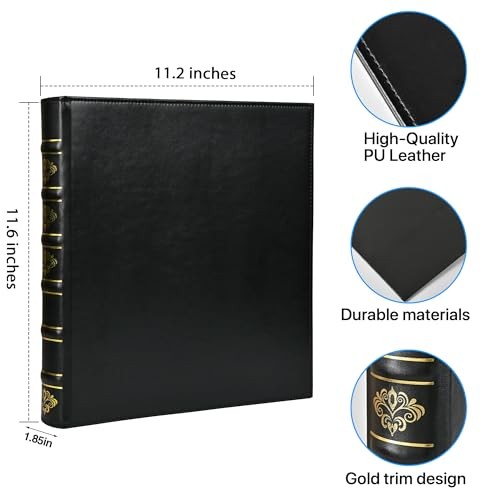 Vintage Hardback 3 Ring Binder 1 Inch, Professional Leather Binder 3 Black